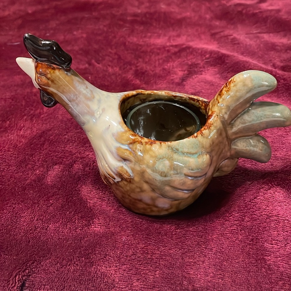 Rooster/Chicken Glazed Pottery Votive Yankee Candle Holder Figurine